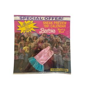 1991 Vintage Barbie Calendar 15-Month Includes Dress Sealed New